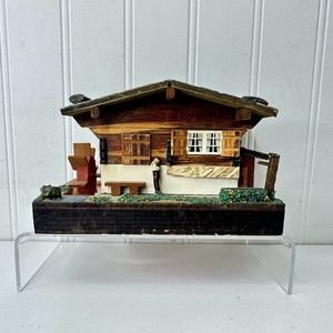 Vintage Reuge EJB Music Box Swiss Cottage Chalet Cabin Water Wheel - Edelweiss